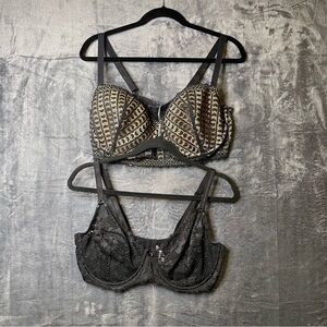 40DD Adore Me Black Lace and Patterned Black Tan Bra Bundle Of 2 Full Coverage